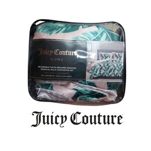 Juicy Couture Reversible Queen Tropical Palm Tree Satin Comforter Set